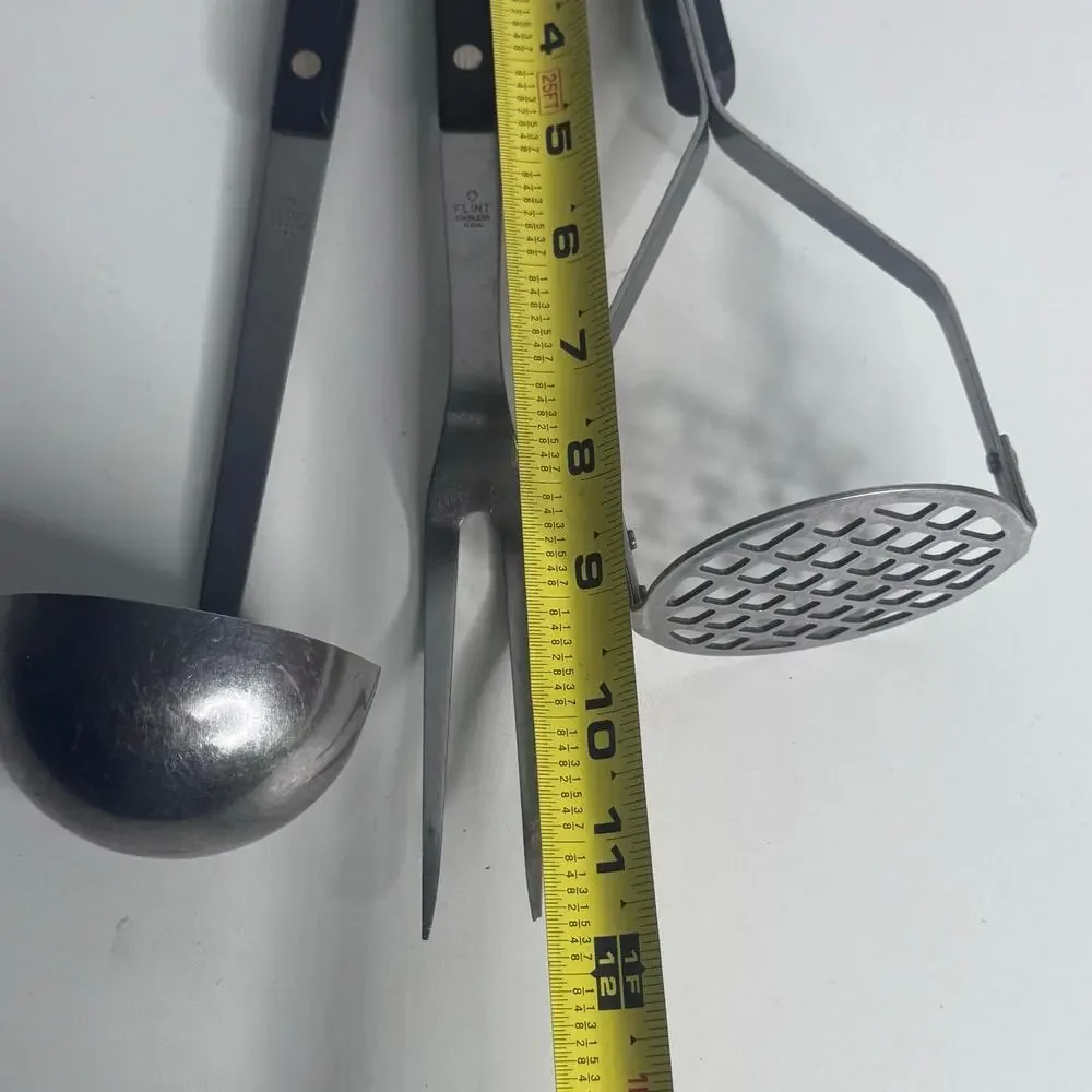 Vintage Flint ARROWHEAD Stainless Steel Kitchen Utensil 3 Piece Set Black Handle